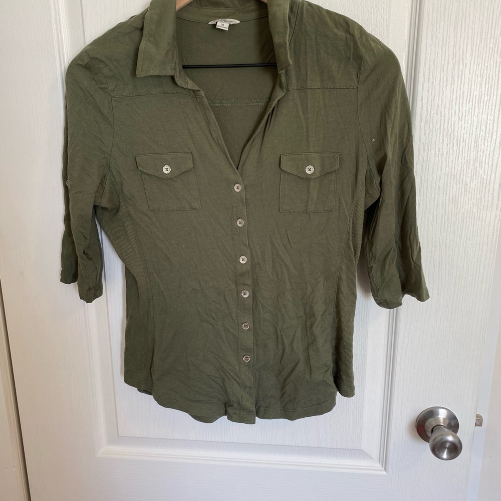 Guess Olive Green Button-Up Shirt